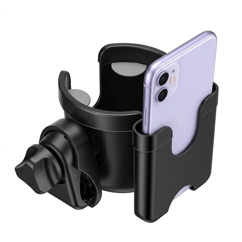 Universal Adjustable Stroller Cup Holder with Phone Holder & Non-Slip Design