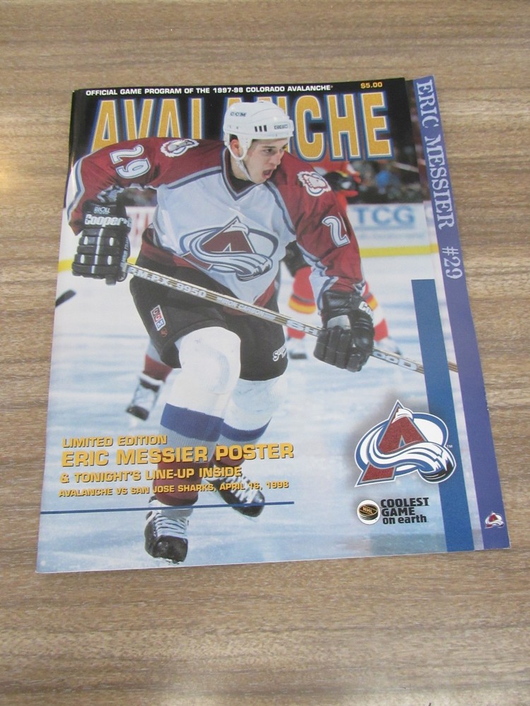 1997-98 Avalanche vs Sharks Program 3/18/98 w/ Roster Card Eric Messier