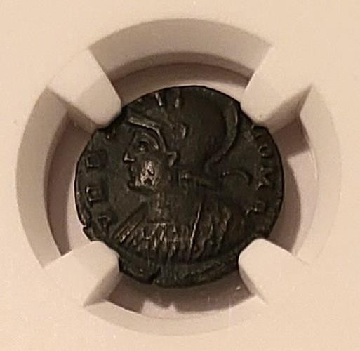 Roman Empire Constantinian c AD 330-340 AE3/4 BI Nummus She-Wolf/Twins XF NGC