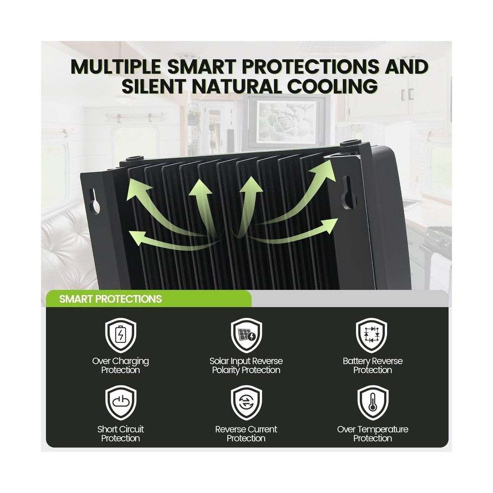 50A MPPT Solar Charge Controller, 12V/24V Auto DC Input, lP43 Waterproof, Bac...