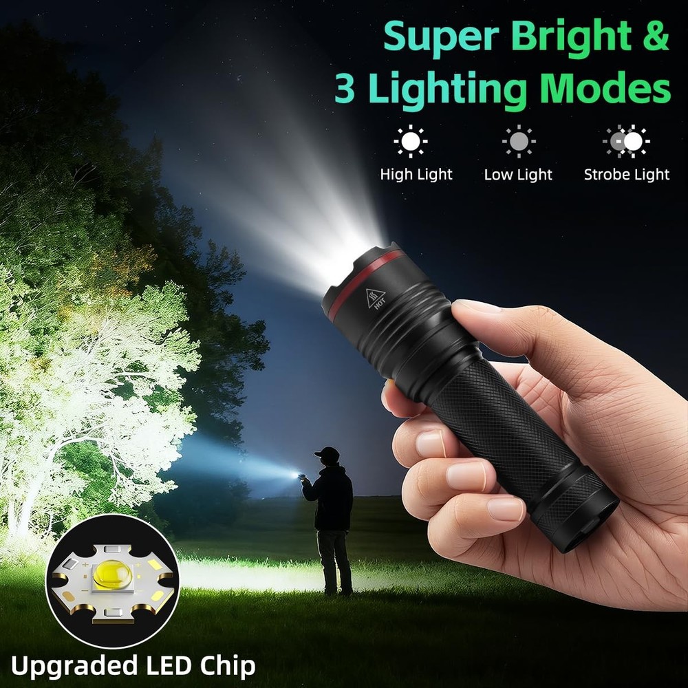 6Pack Rechargeable Flashlights High Lumens, Small Flashlight 6Pack, Black