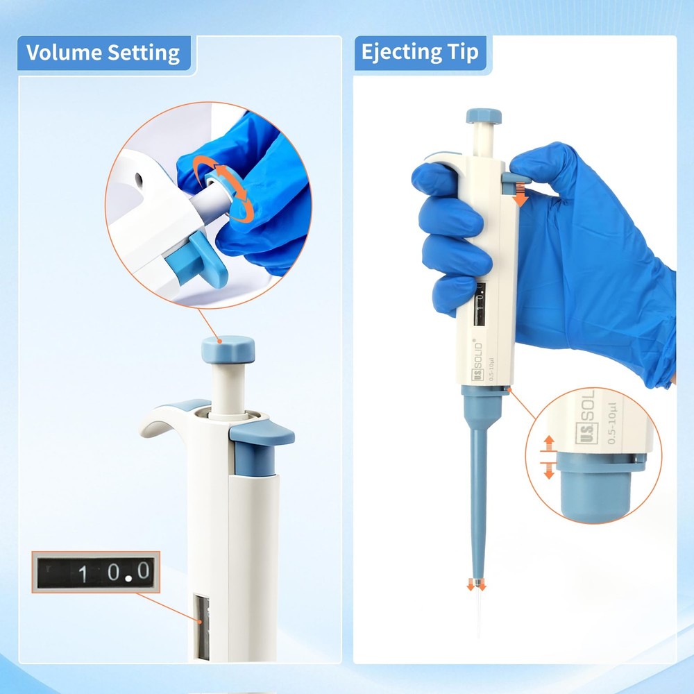 U.S. Solid Single Channel Pipette Adjustable Scientific Micropipette