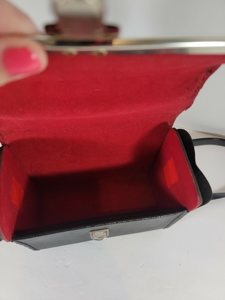 Vintage Hard Leather Black Binocular Case with Snap Closure, Suede Lined, strap