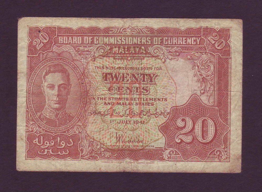 1941 Malaya 20 cents (SC8/B17)