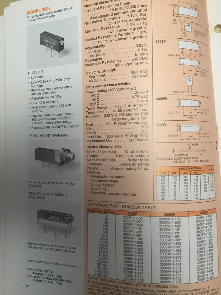 1981 Bourns Inc Catalog ~ Trimpot Trimmers ~ Selection Guide