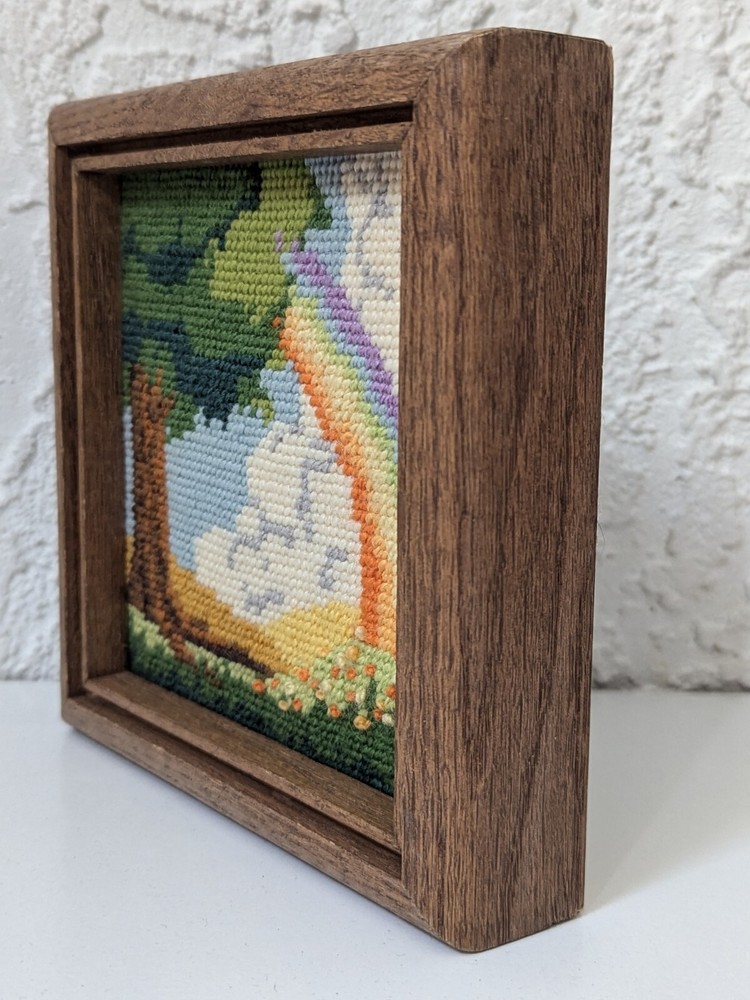 Vintage Rainbow Needlepoint Complete and Framed - Jiffy Needlepoint
