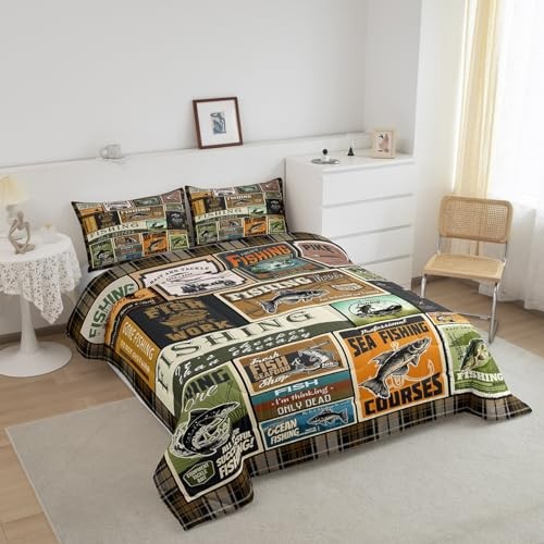 Fish Comforter Vintage Fish Stamp Pattern Comforter Set for King Multi 111505