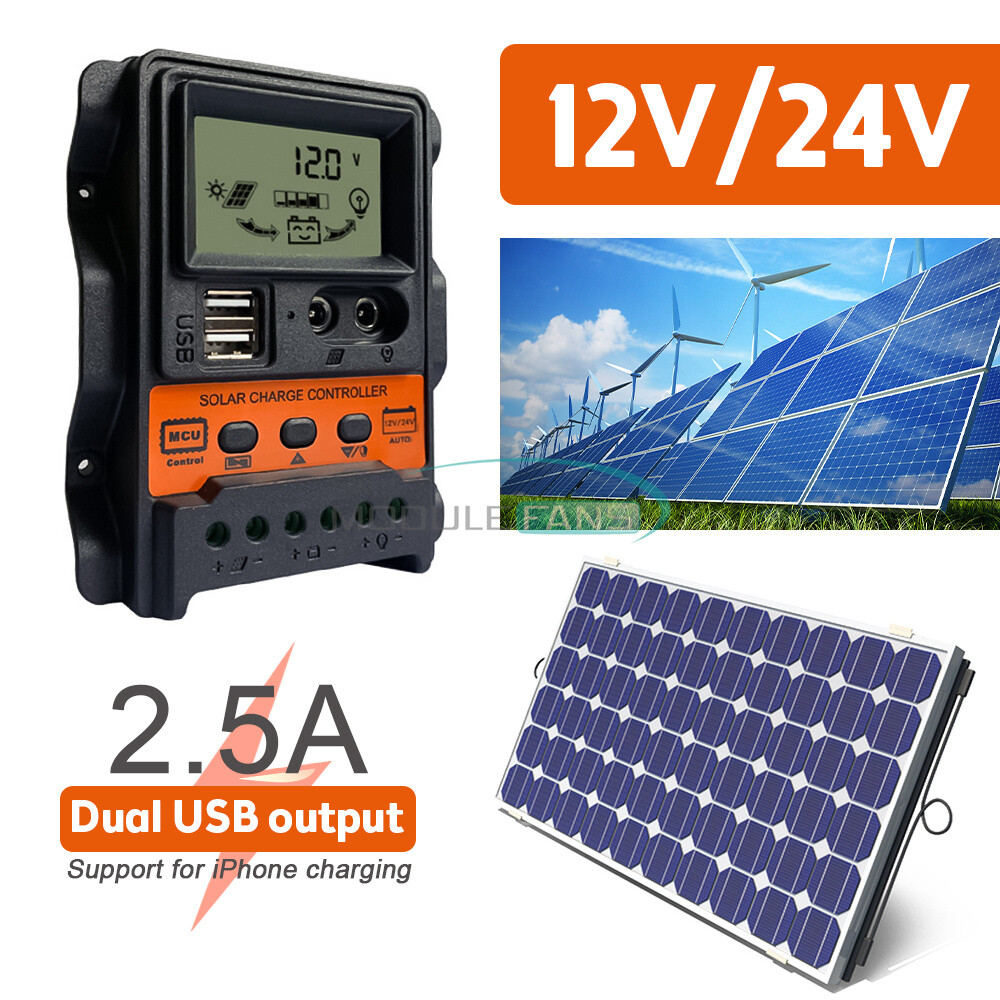 PWM Solar Charge Controller Regulator 10A 20A 30A 12V 24V USB 5V Output