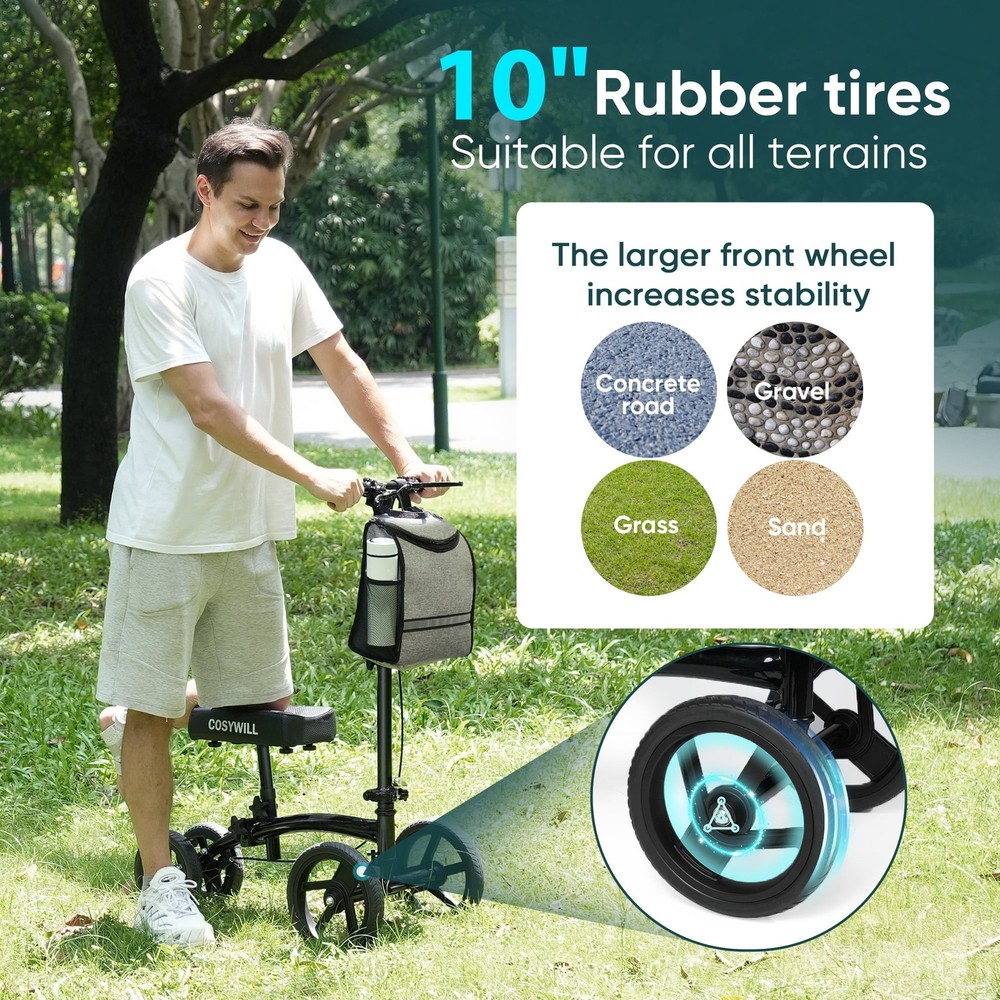 Steerable Knee Scooter All Terrain Foldable Walker Crutch Alternative Black