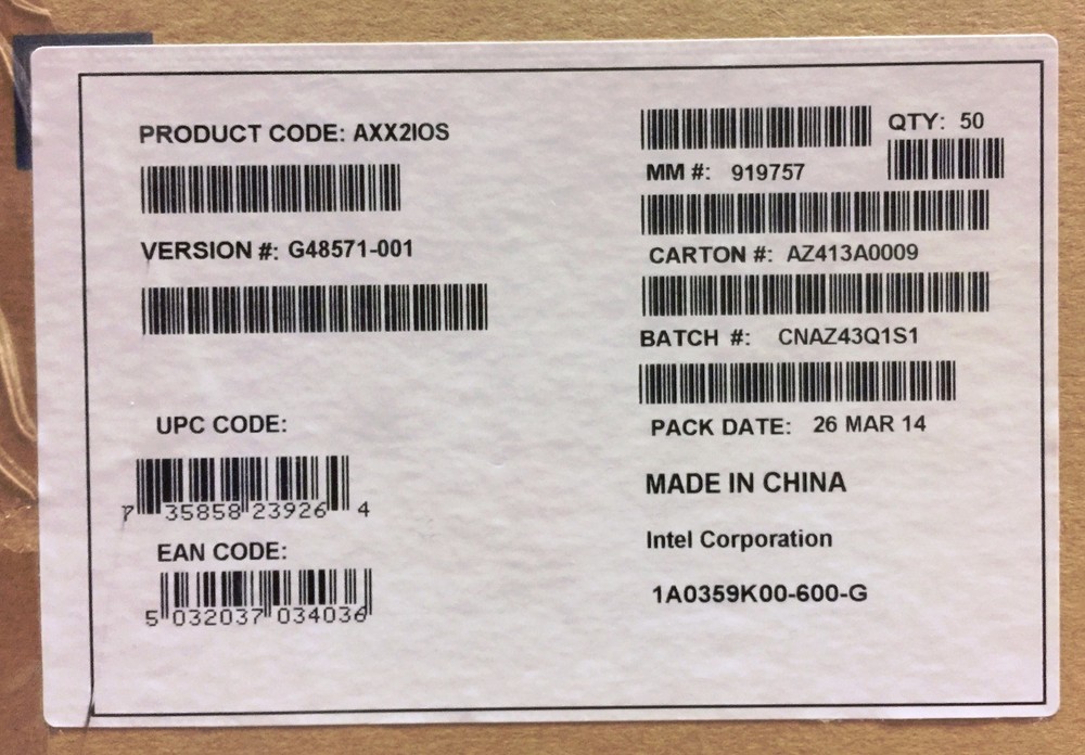 Intel AXX2IOS I/O Shield Spare. New Bulk Packaging