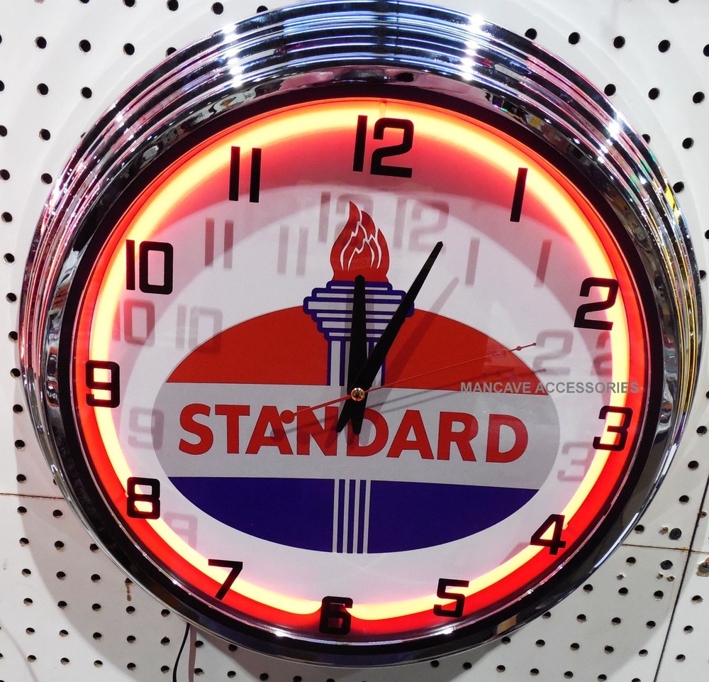 17" STANDARD OIL Torch Sign Single Neon Clock