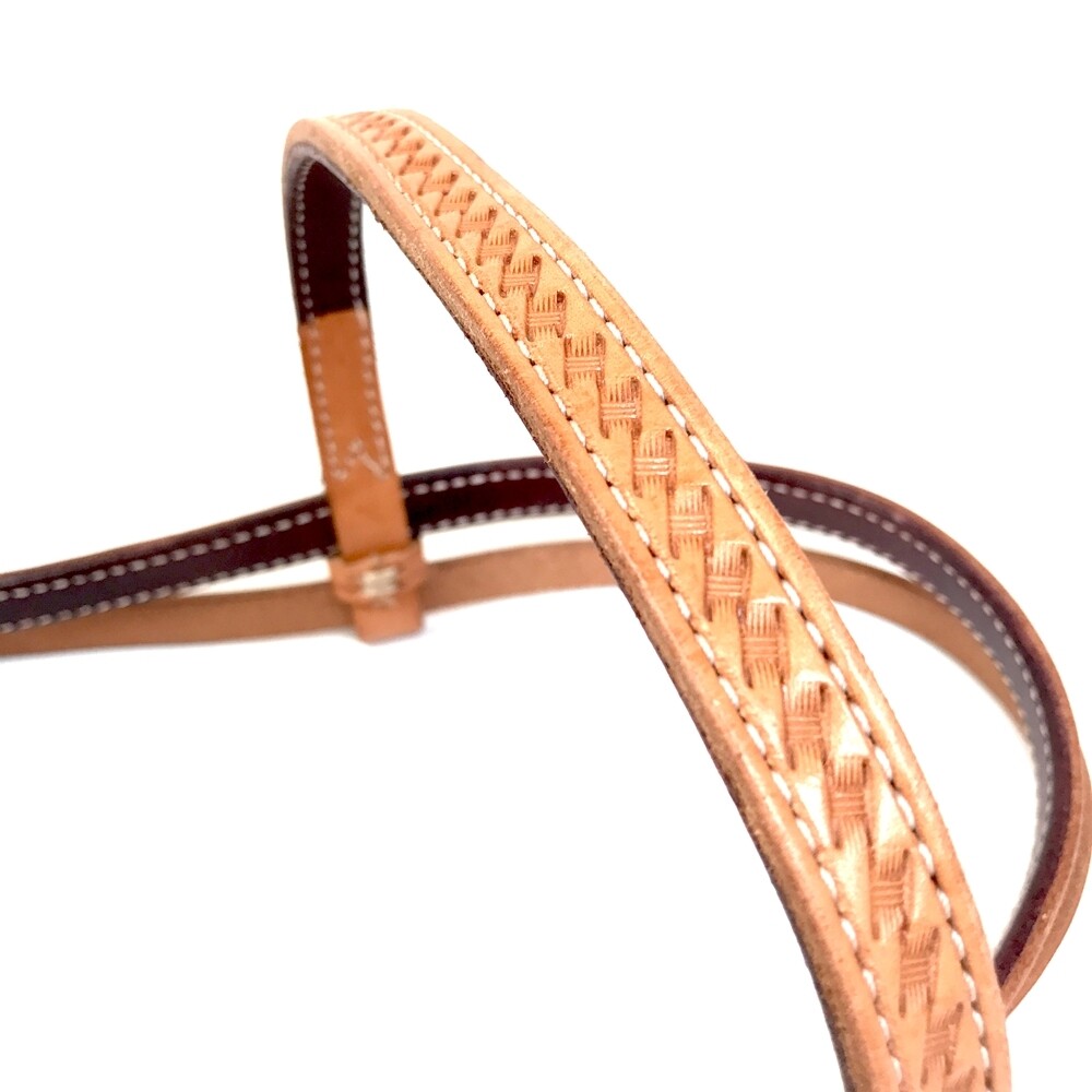 Elite Headstall, Basket Tooling, Hand Laced (Caramel)