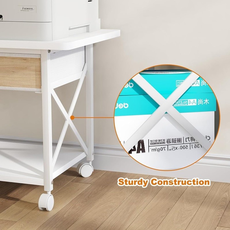 2 Tier Printer Stand W/ Rolling Casters Under Desk Storage Printer & Scanner New