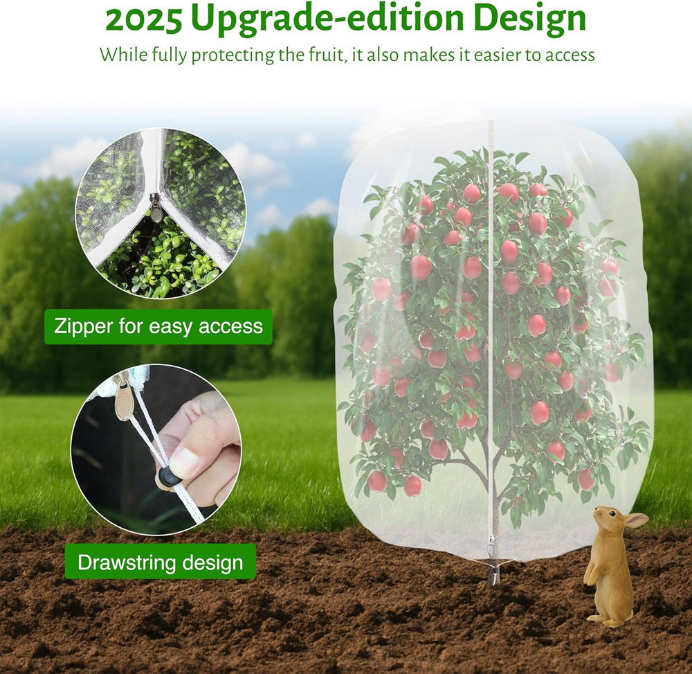 3 Pack Fruit Tree Netting 2.62x3.28Ft with Zipper & Drawstring for Garden Use