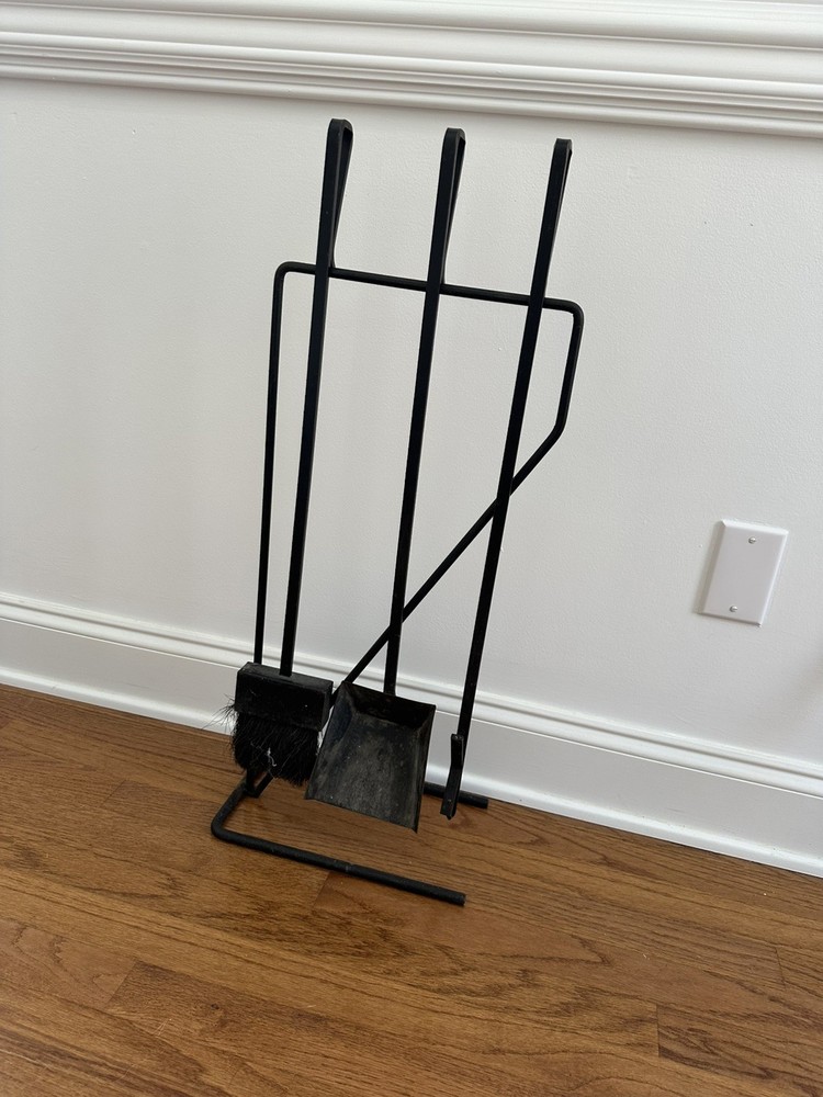 Vintage MCM Iron Modern Fireplace Tool Set Black