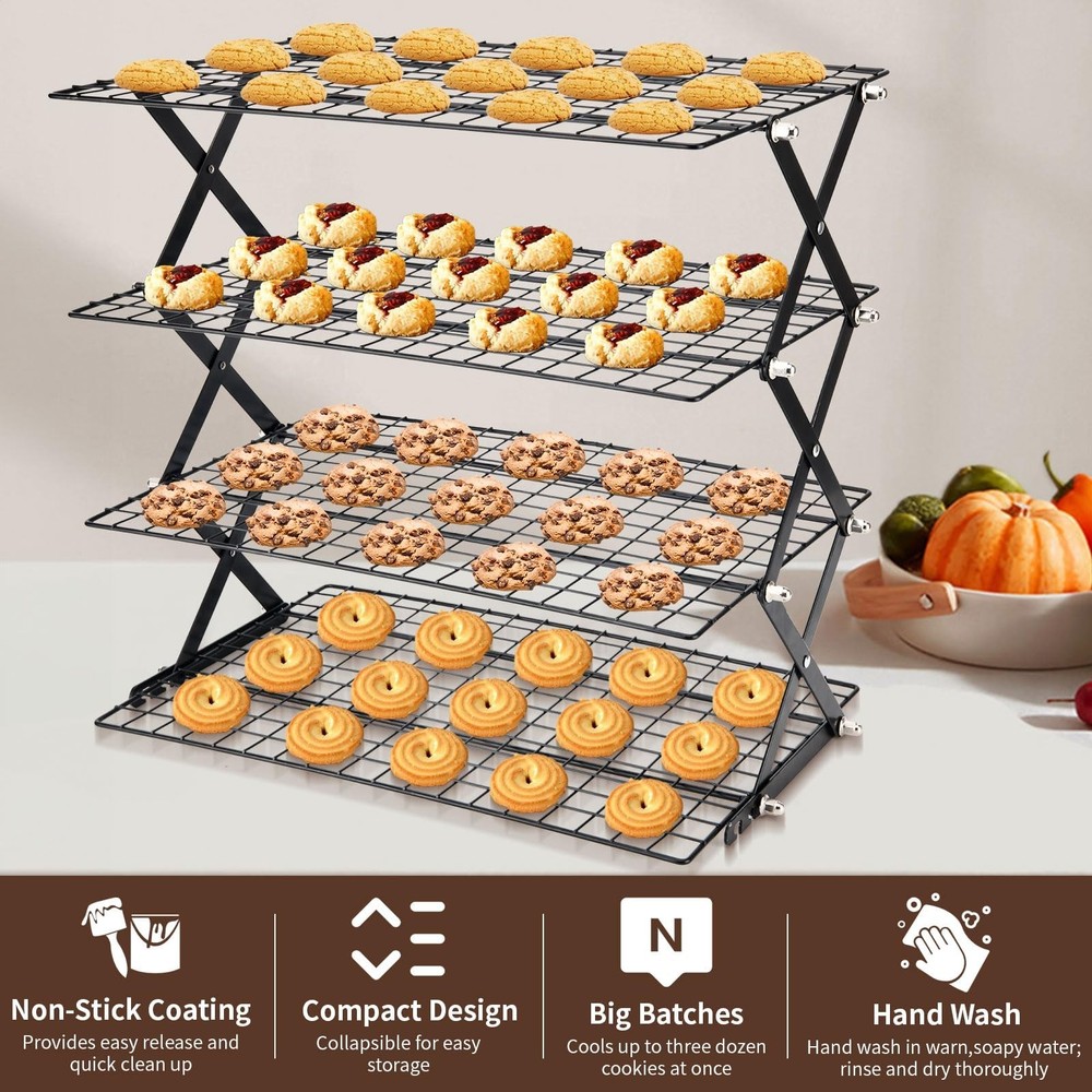 2/3/4-Tier collapsible cooling rack for baking,Folding Cooling Grid,Adjustabl...