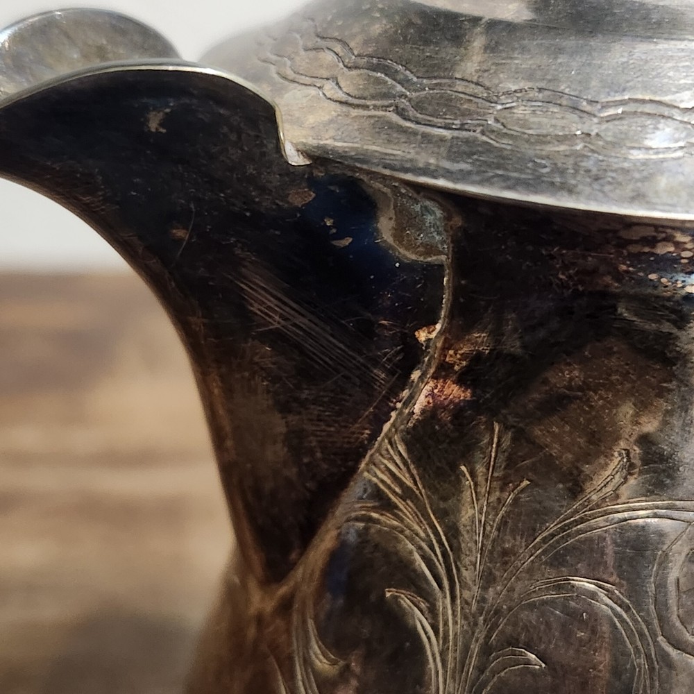 Vintage Individual Coffee Tea Pot EPNS India Etched Teapot Silverplate