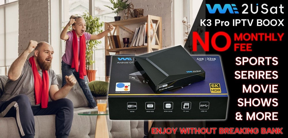 We2USat K3 PRO Android TV Box w/ Bluetooth Voice Remote & Wi-Fi 6