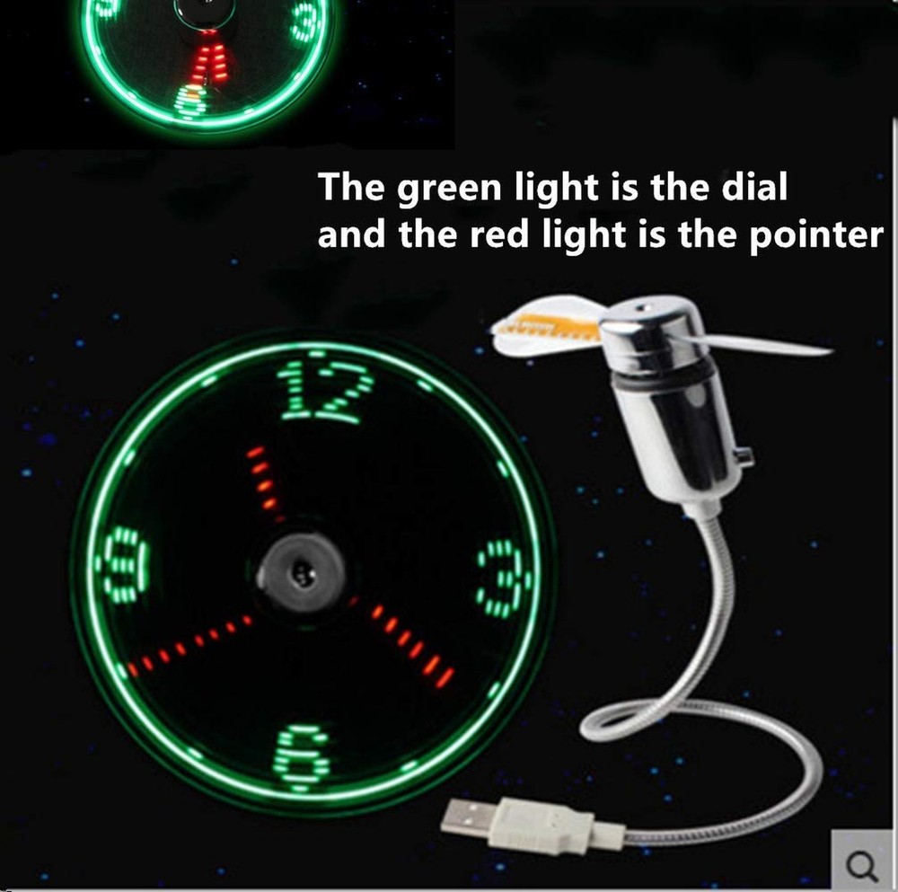 Mini USB LED Clock Fan with Real Time Display, USB Powered Flashing Real Time...