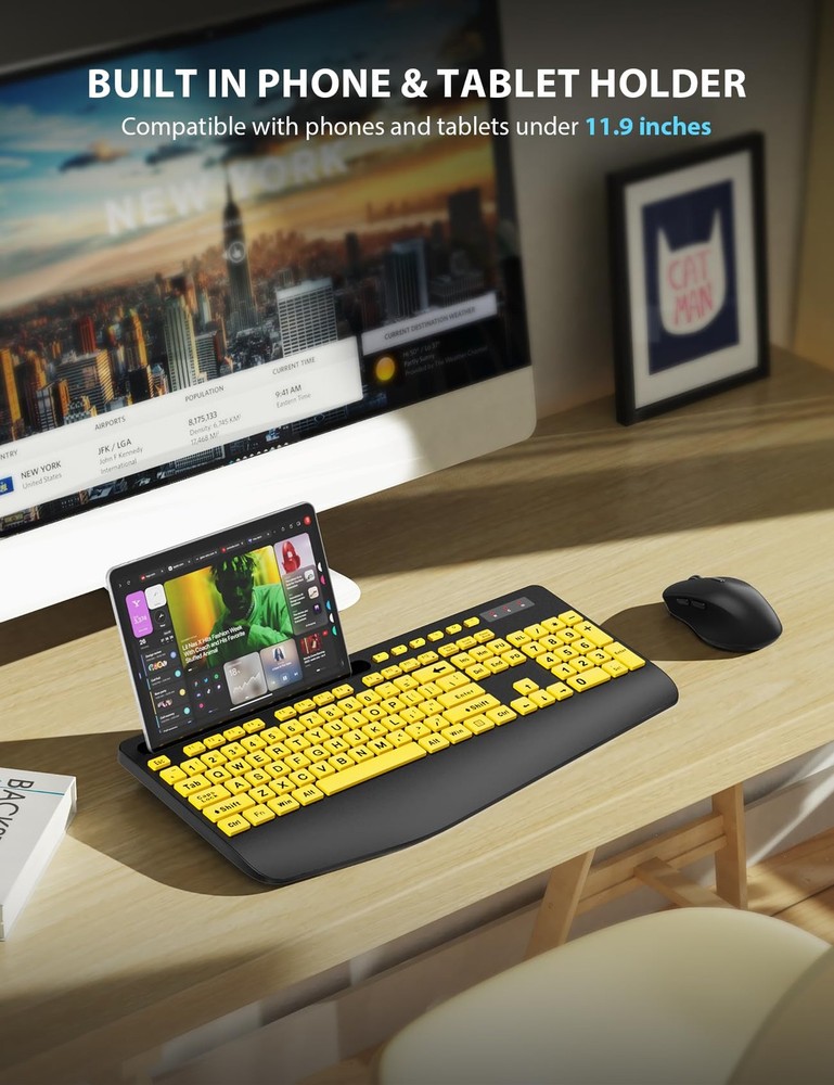 Wireless Keyboard and Mouse Combo - Large Print Ergonomic Keyboard with Wrist