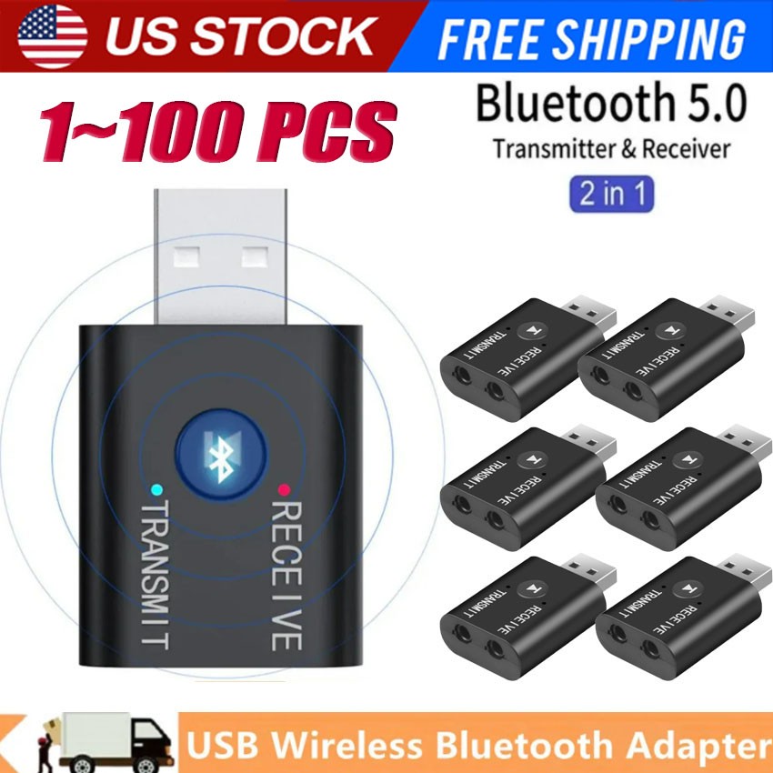 Bluetooth 5.0 2in1 Transmitter Receiver Car Wireless Audio Adapter USB 3.5mm lot