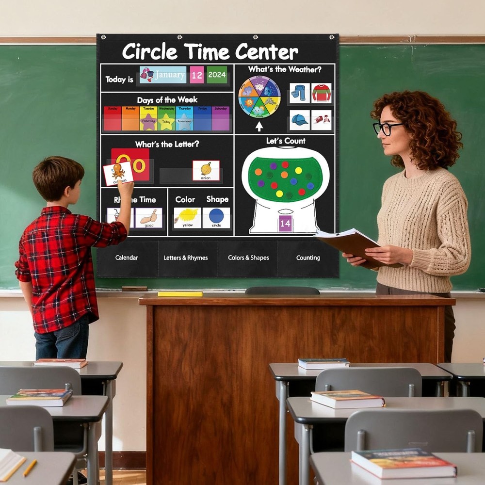 Circle Time Learning Center Pocket Chart, Calendar for Classroom, Educational...
