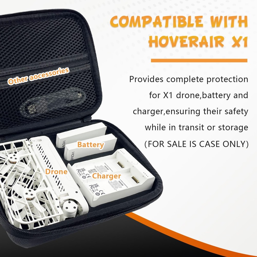 Black Camera Cases for Hoverair X1 Drone - Store Drone, Compact, Balck