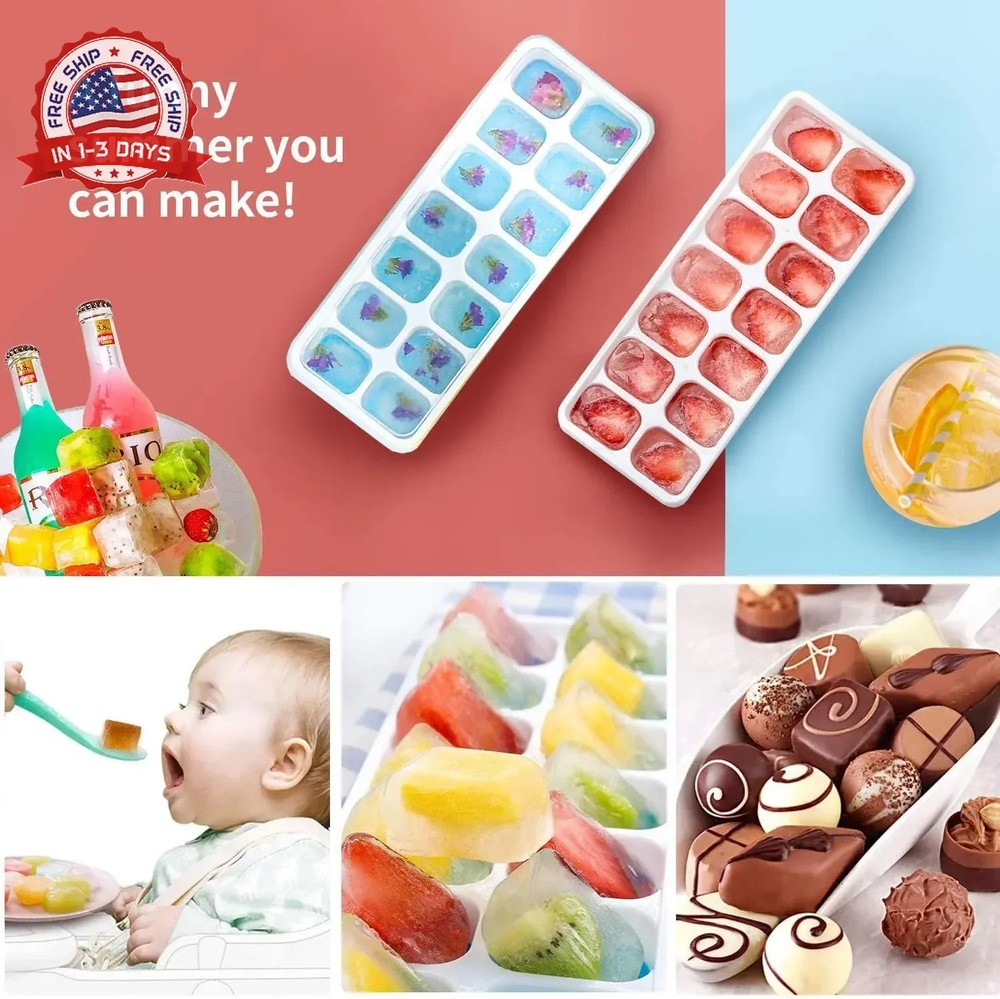 Ice Cube Trays 4 Pack, Airabc Silicone with Removable Lid, Easy-Release Flexible