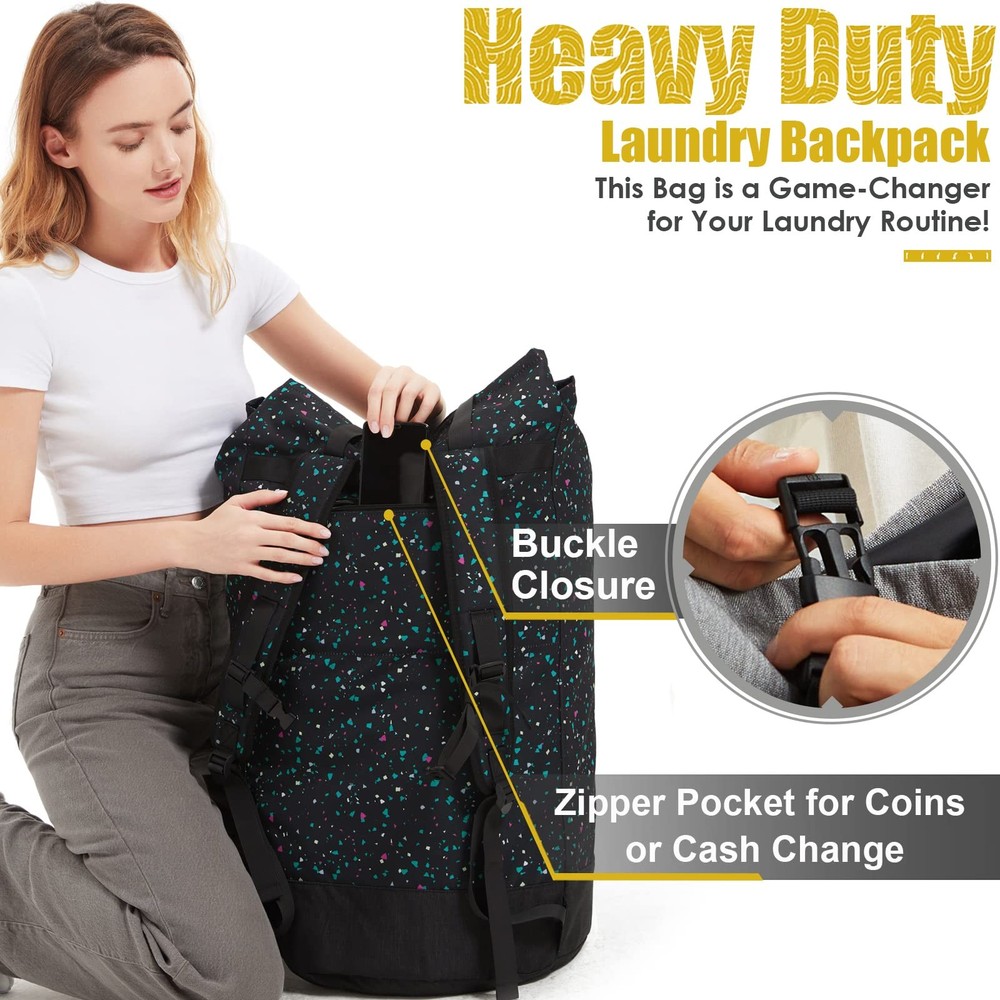 College Laundry Bag, 115L Extra Large Laundry Backpack with Shoulder Straps, ...