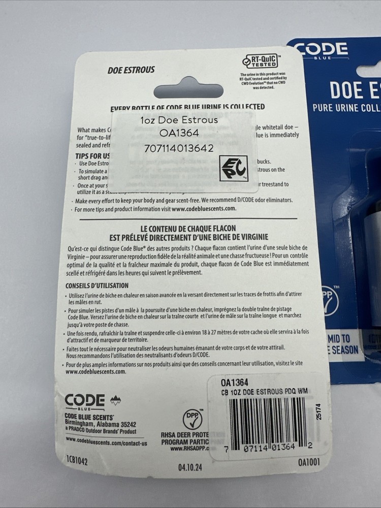 2 Bottle Lot Code Blue Doe Estrous 100% Pure Brand New #’d