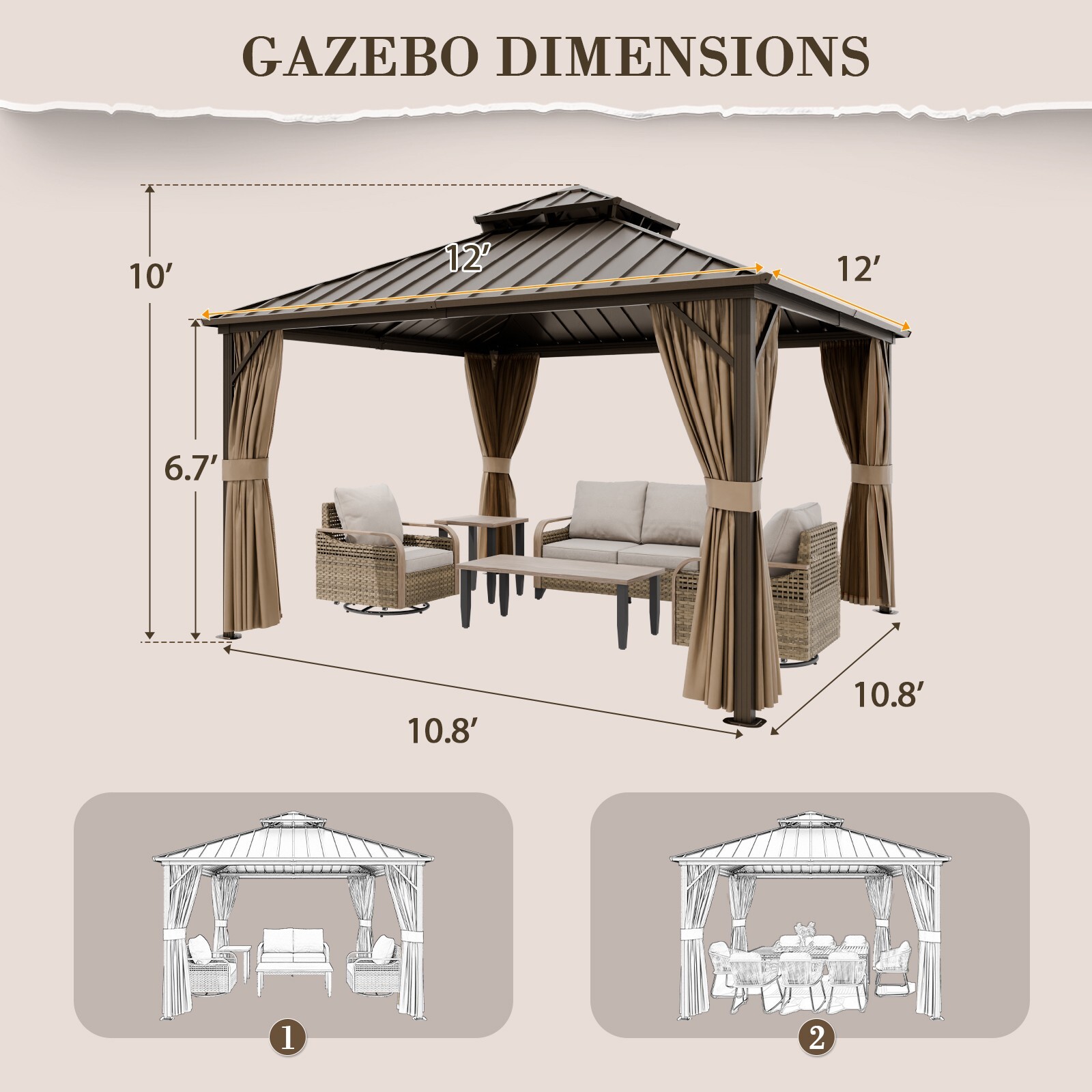 EAGLE PEAK 12x12 Galvanized Steel Double Roof Hardtop Gazebo