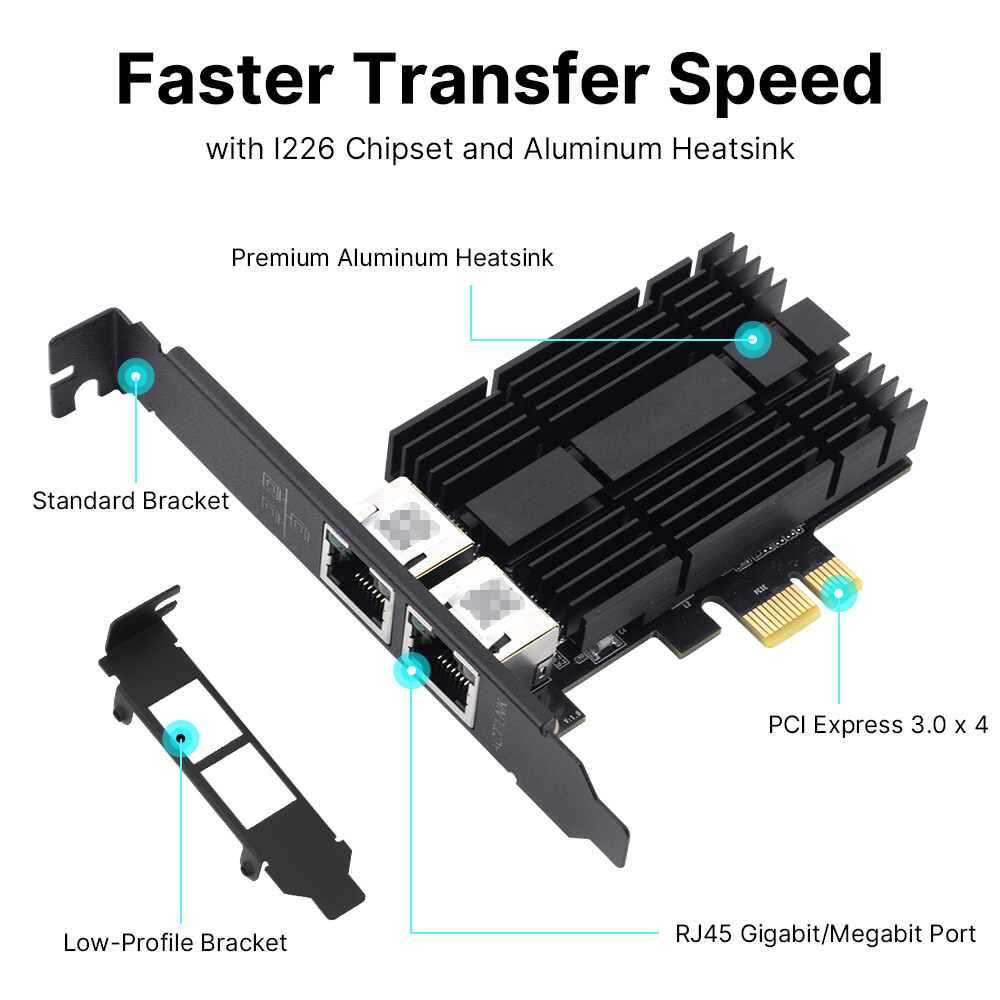 2.5GbE Dual Port PCIe NIC Intel I226 Chip RJ45 Ethernet Card Low Profile Bracket