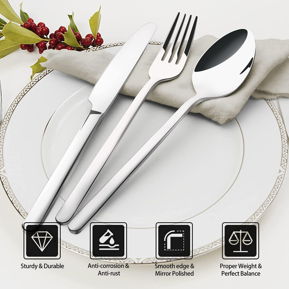 20-Piece Silverware Set for 4, Stainless Steel Flatware, Dishwasher Safe