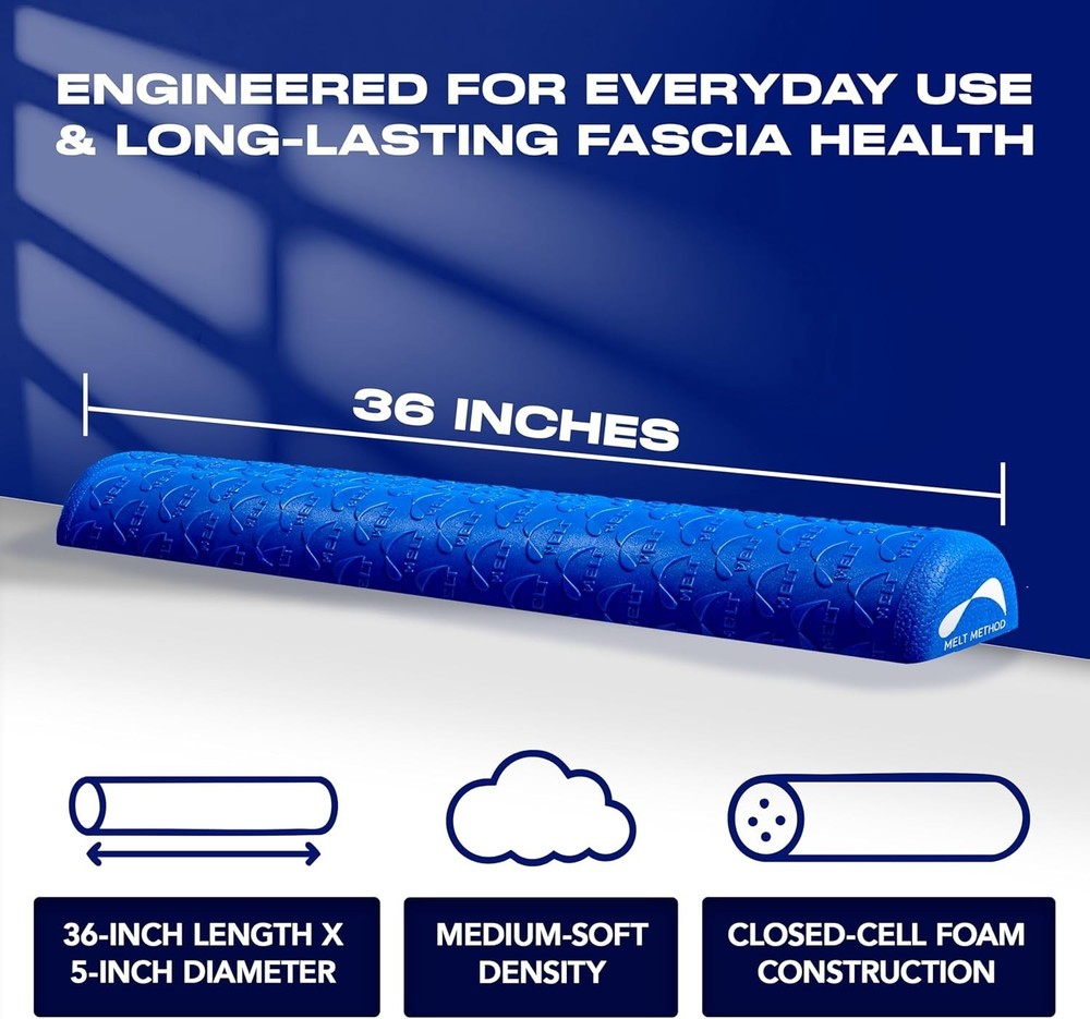MELT Method 36 Inch Half Foam Roller for Back w/FasciaTherapy Technology - Lo...