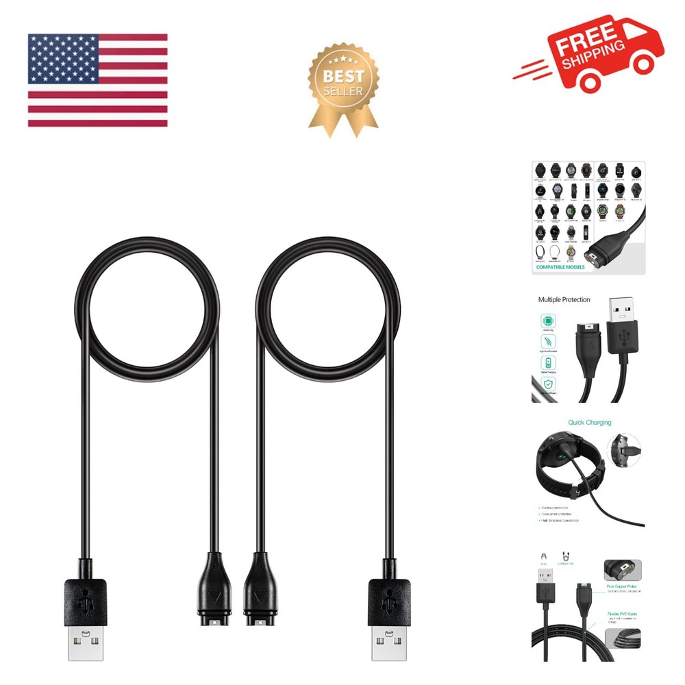Garmin Watch Charger Cable 2 Pack - Fast Charge & Wide Compatibility