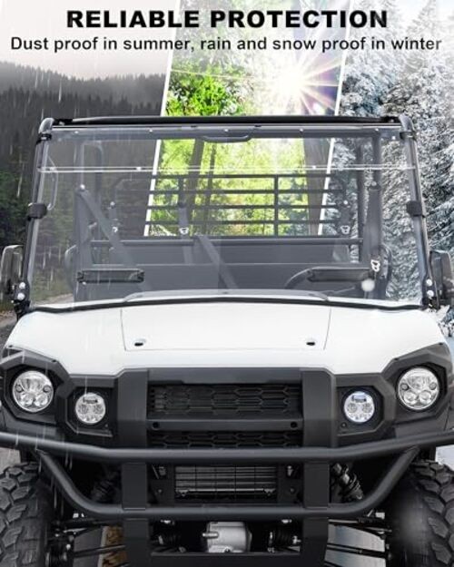 Full Windshield for Kawasaki Mule Pro, Clear Dustproof Durable Hard Coat Poly