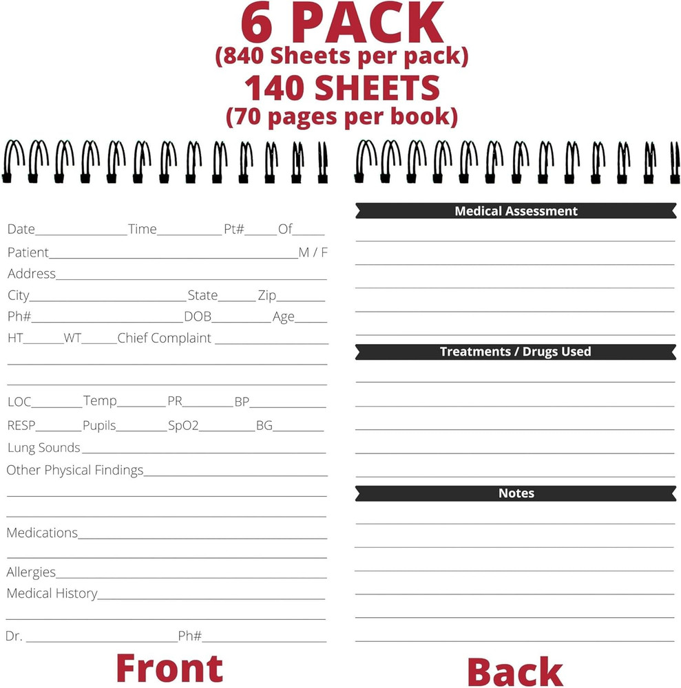 EMT Vital Statistics Notepad - 6 Pack First Responder Medical Notebooks