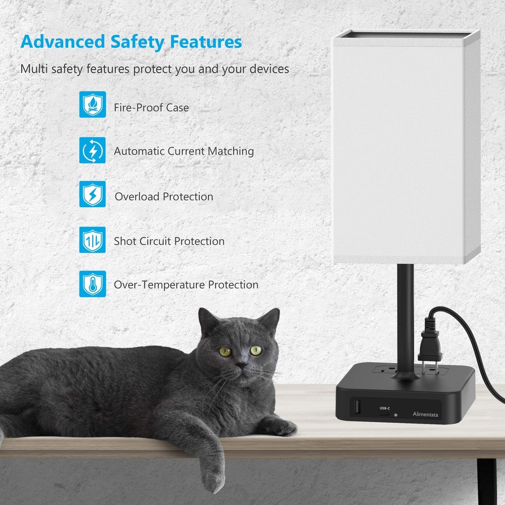 Alimentata Touch Control Bedside Table Lamp With Usb C & Usb A Chargin