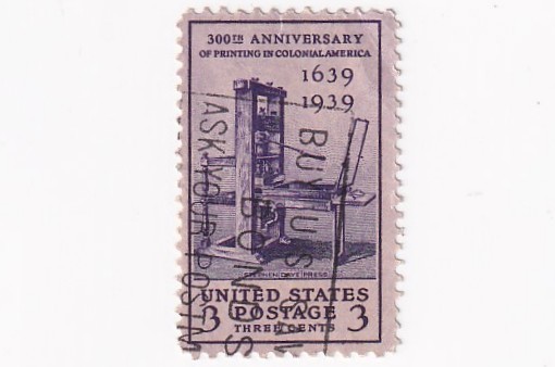 STAMP US SCOTT 857 "Colonial Printing Press" 1939 USED 3 CENT FANCY CANCEL - E