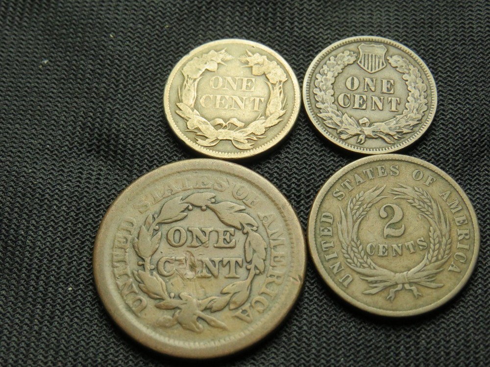 1854 Large Cent 1909 Indian cent 1858 Flying Eagle 1864 Two cent Piece Type set