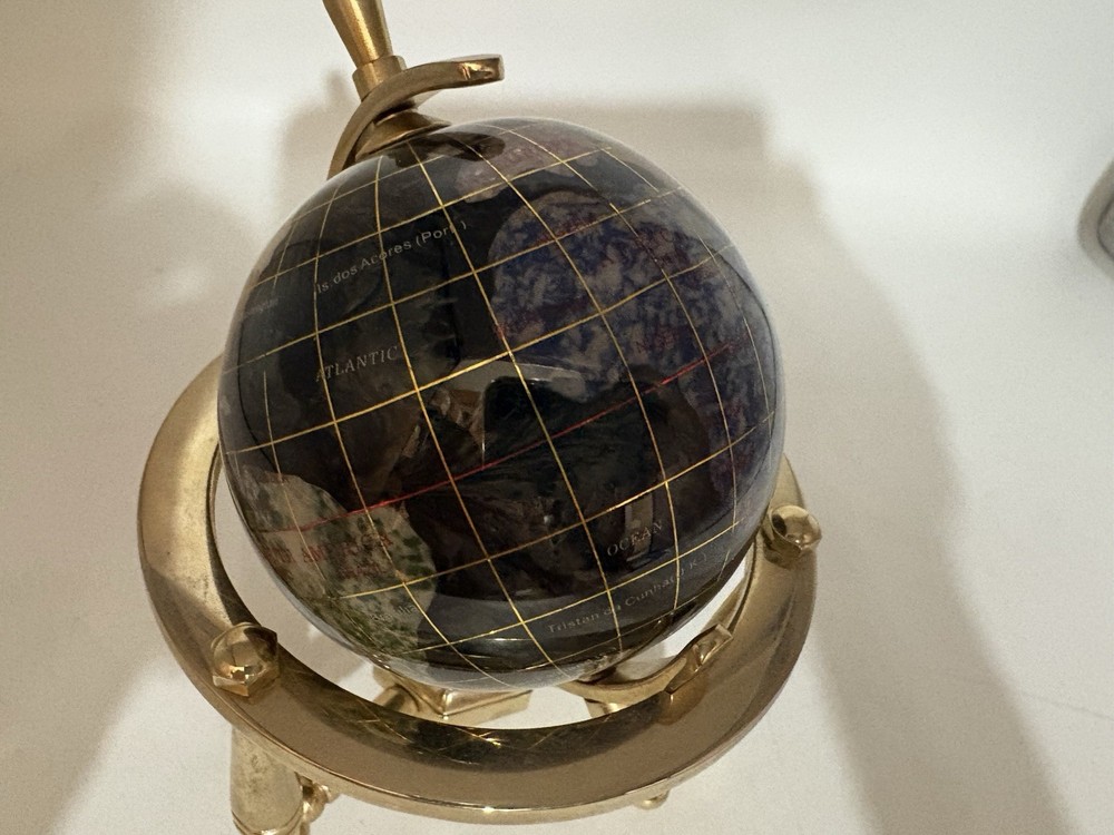 Desk Table Inlaid Gemstone Globe About 5” (g)