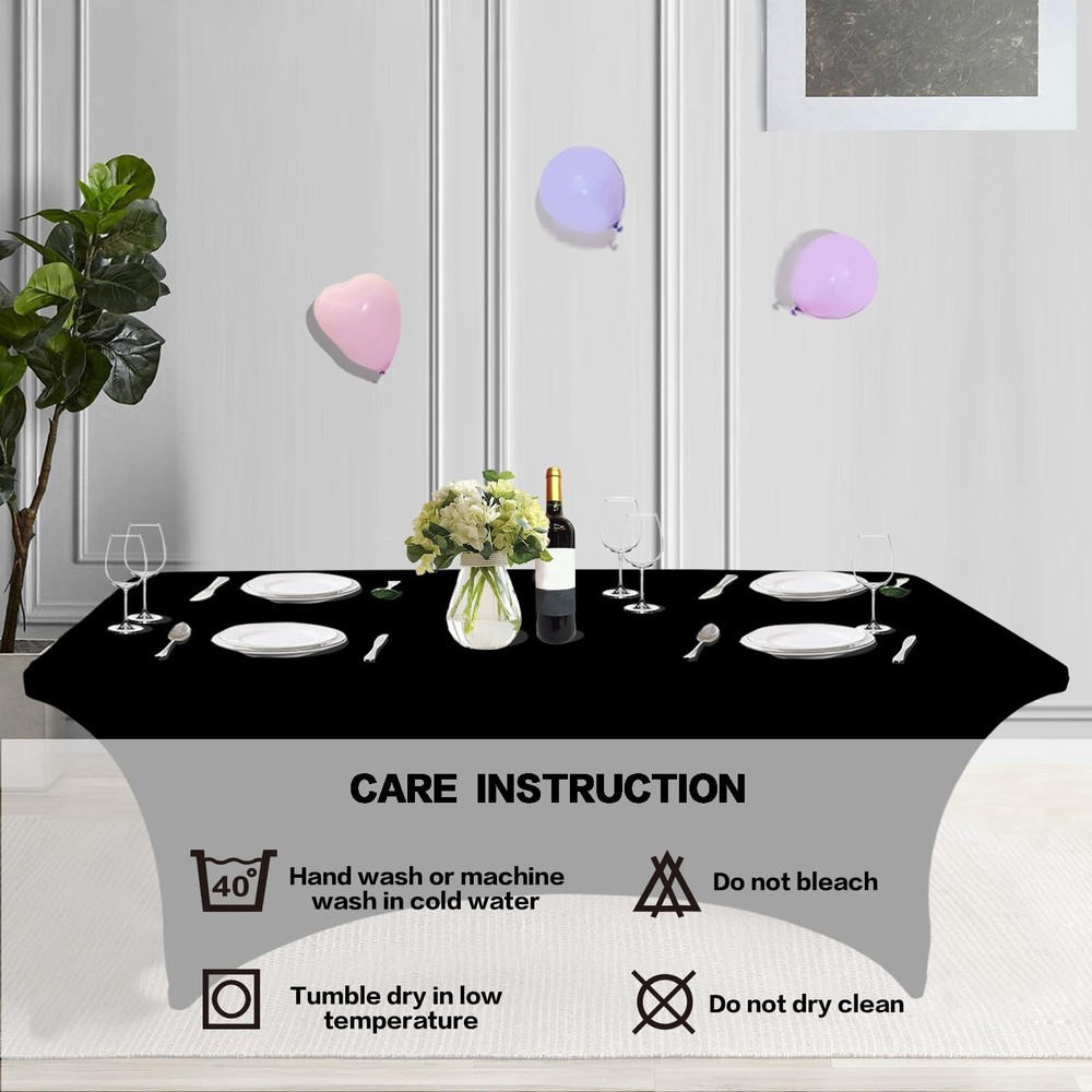 2 Pack 6FT Table Cloth for Rectangular Fitted Events Stretch Black Table Cove...