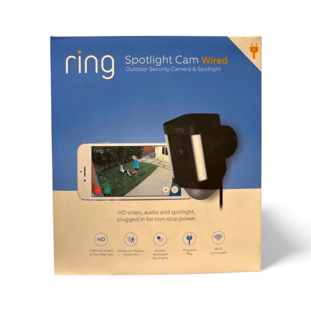 Ring Spotlight Wired Security Camera with Motion Detection & Night Vision Black
