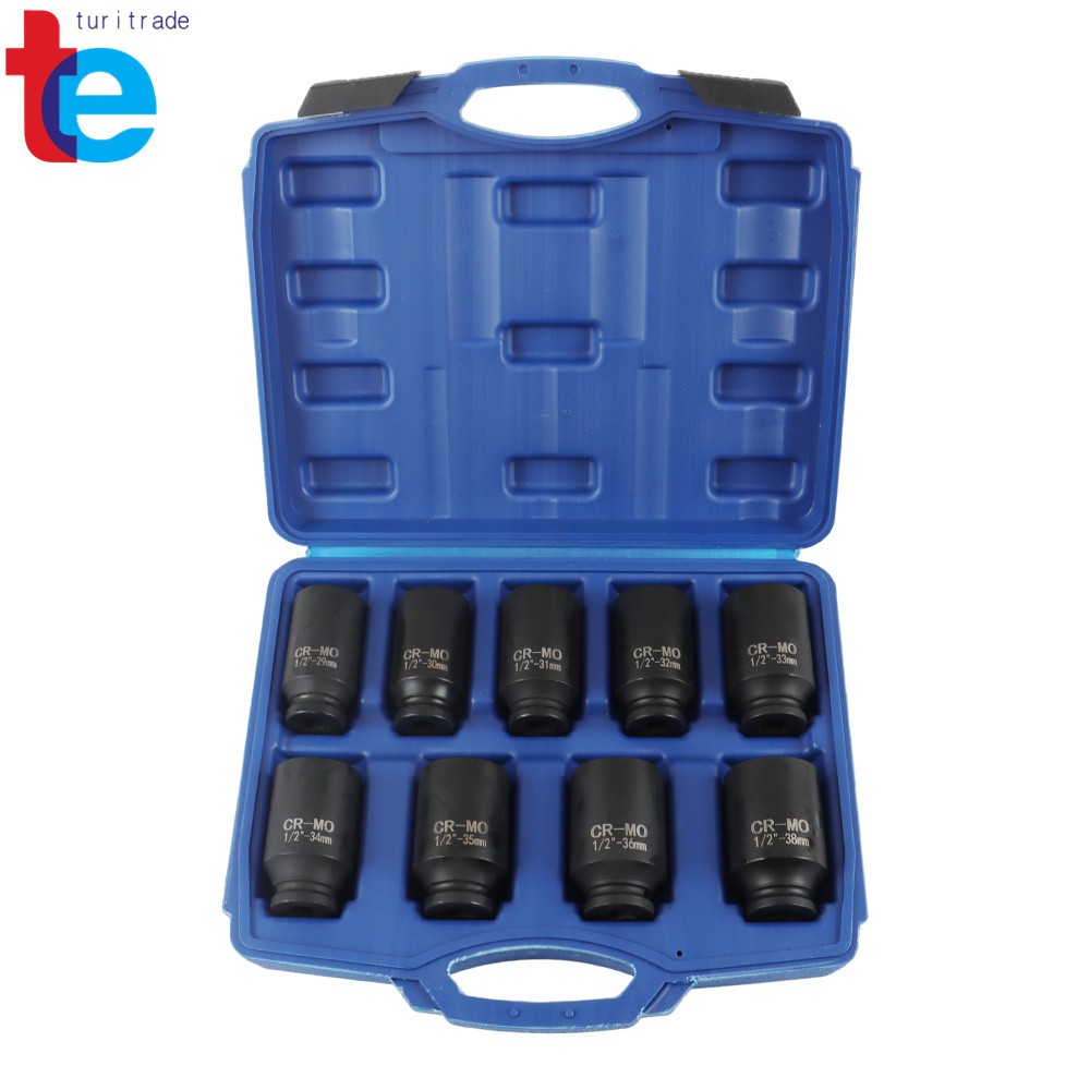 Deep Impact Socket Set 9Pcs 1/2" Drive Metric Axle Hub Nut Socket 29-38mm