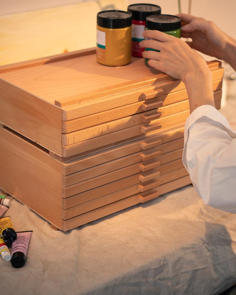 DJAR Basic 4-Drawer Art Supply Storage Box, Portable Premium Beech Wood Organ...