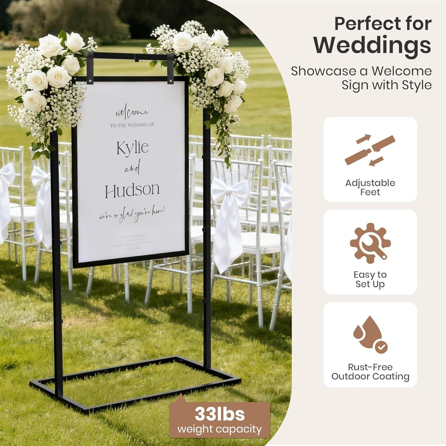 Wedding Sign Holder Adjustable Welcome Wedding Sign Stand W/ Leather Sign