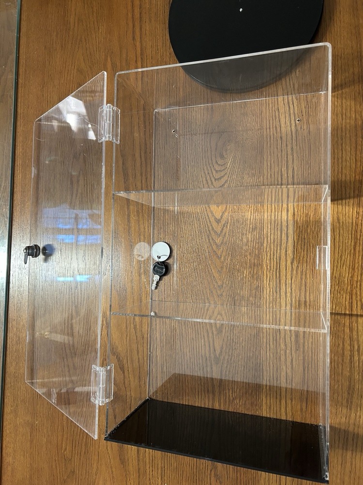 Acrylic Display Lockable 3 Tier With Rotating Base, Tabletop Or Wall Mount