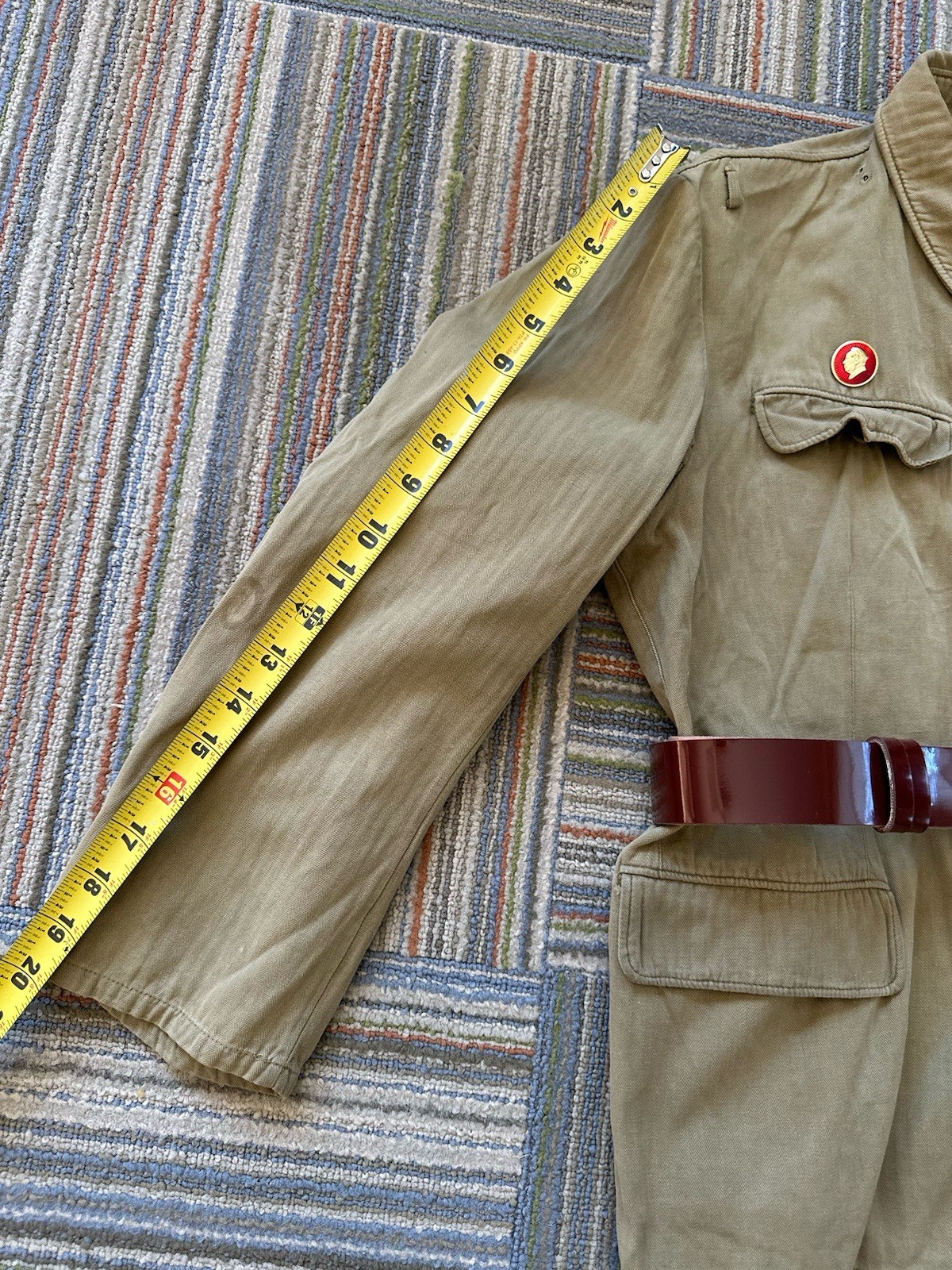 Rare 1950’s Chinese Army Type 58 Uniform HBT Tunic Lot With Belt And Pin /Patch