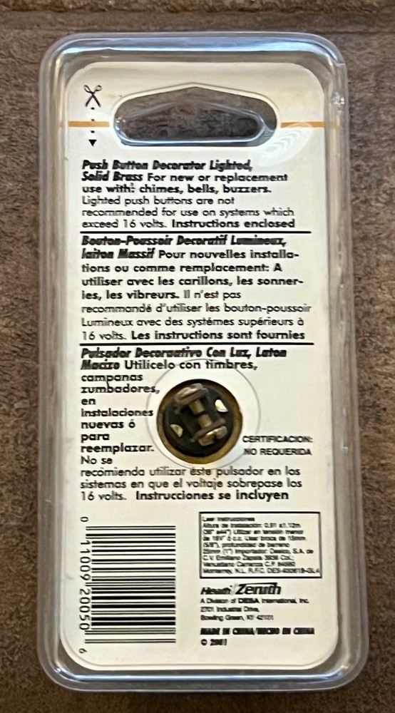 Heath / Zenith Lighted Wired Push Button Solid Brass Doorbell 865 l👀k