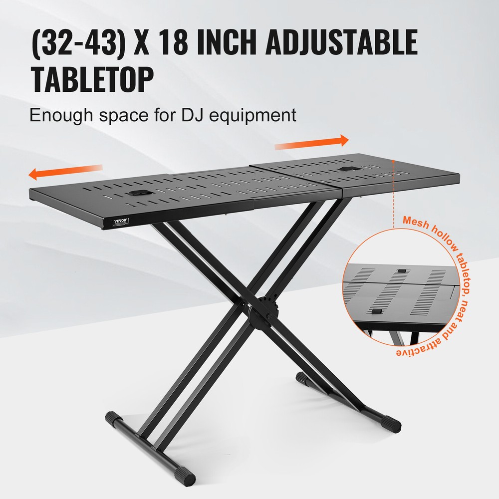 VEVOR Portable Expandable DJ Table w/ Double-X Braced Keyboard Stand Adjustable